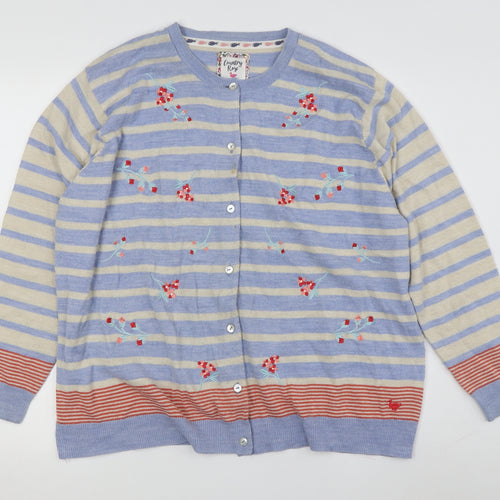 Country Rose Women's Blue XL Striped Cardigan