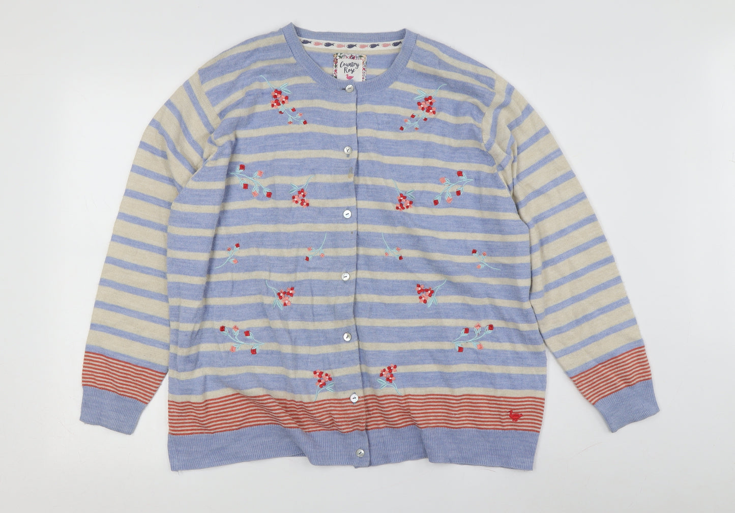 Country Rose Women's Blue XL Striped Cardigan
