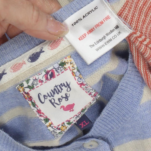 Country Rose Women's Blue XL Striped Cardigan