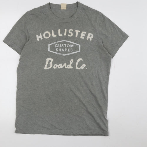Hollister Men's Grey Graphic Print T-Shirt, M, Crew Neck