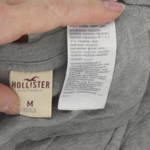 Hollister Men's Grey Graphic Print T-Shirt, M, Crew Neck