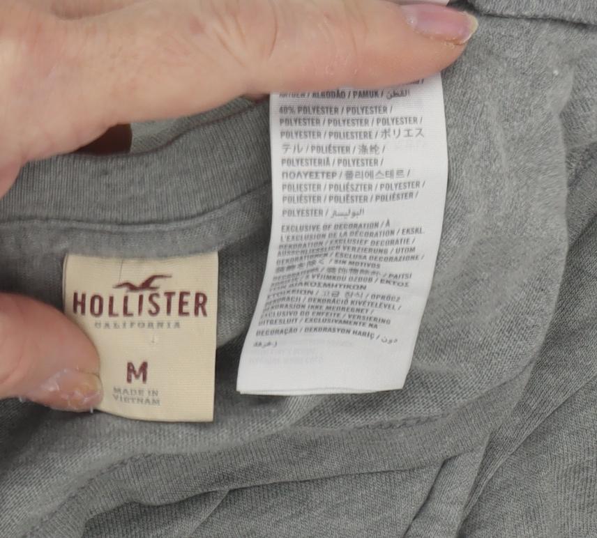 Hollister Men's Grey Graphic Print T-Shirt, M, Crew Neck