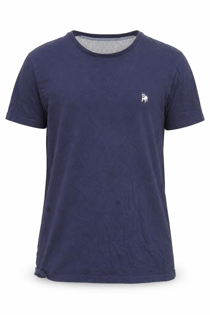 Front view of Spitalfields Men’s Blue Large Crew Neck T-Shirt