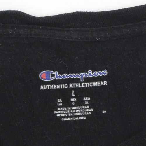 Champion Men's Black Logo T-Shirt - Size L