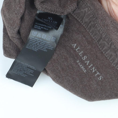 AllSaints Men’s Brown XL Short Sleeve Polo