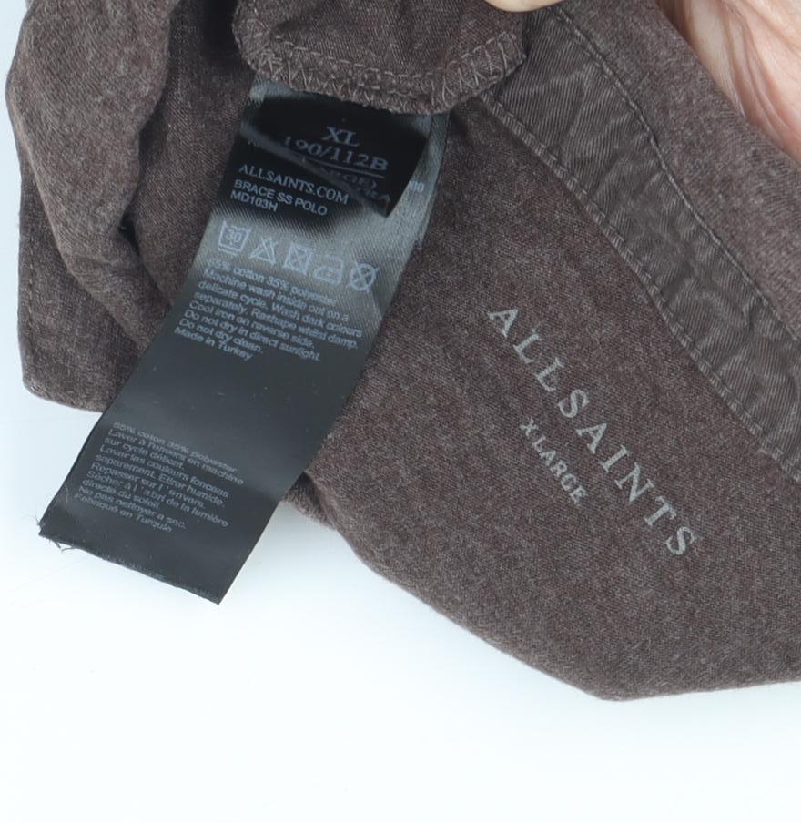 AllSaints Men’s Brown XL Short Sleeve Polo