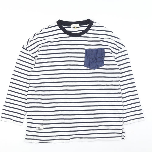 SODA Kids Boys Striped Cotton T-Shirt, White/Black, 13-14Y