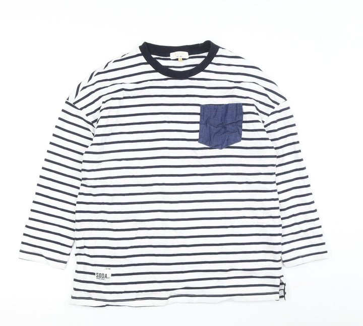 SODA Kids Boys Striped Cotton T-Shirt, White/Black, 13-14Y