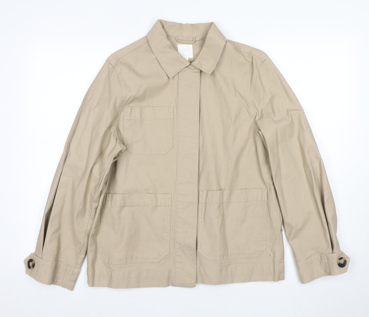 H&M Women's Beige Jacket, Size 6, Casual Button Style