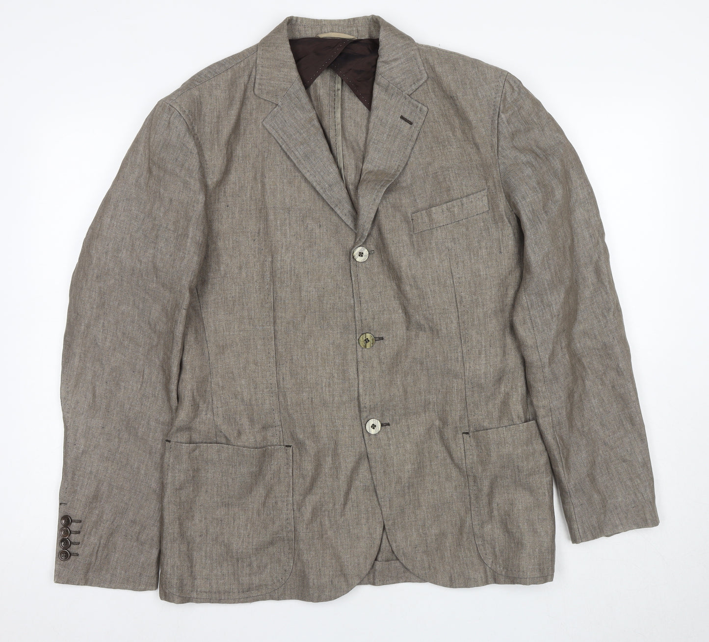 René Lezard Men's Brown Linen Blazer, Size 48, Casual Summer