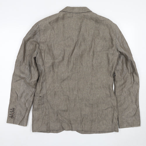 René Lezard Men's Brown Linen Blazer, Size 48, Casual Summer