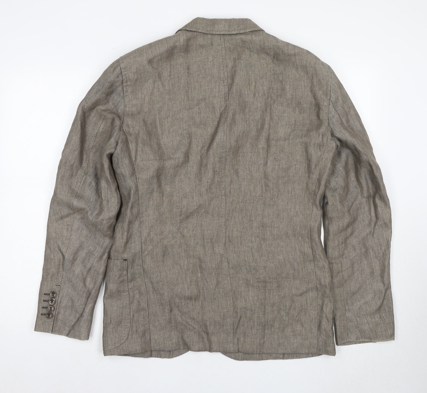 René Lezard Men's Brown Linen Blazer, Size 48, Casual Summer