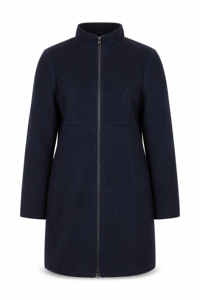 Front view of JoJo Maman Bébé Women's Navy Blue Mid-Length Coat