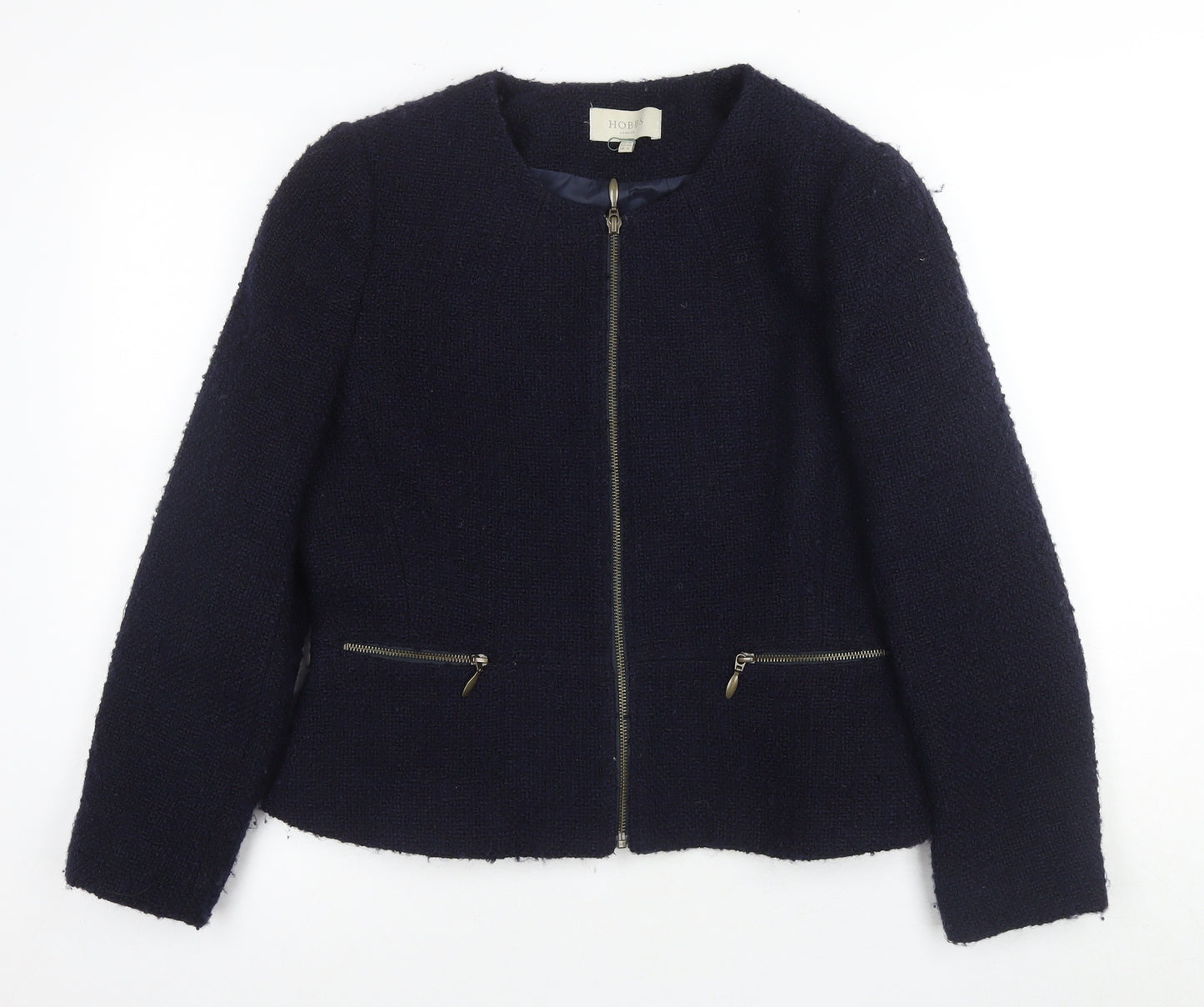 Hobbs Women's Black Wool Jacket Size 16 Classic Zip Workwear