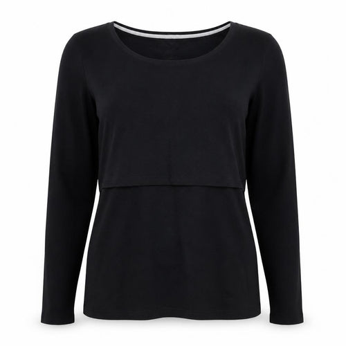 SMALLSHOW Women's Black M Round Neck Long Sleeve T-Shirt