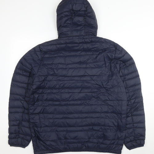 M&S Mens Blue Puffer Jacket L Hooded Lightweight