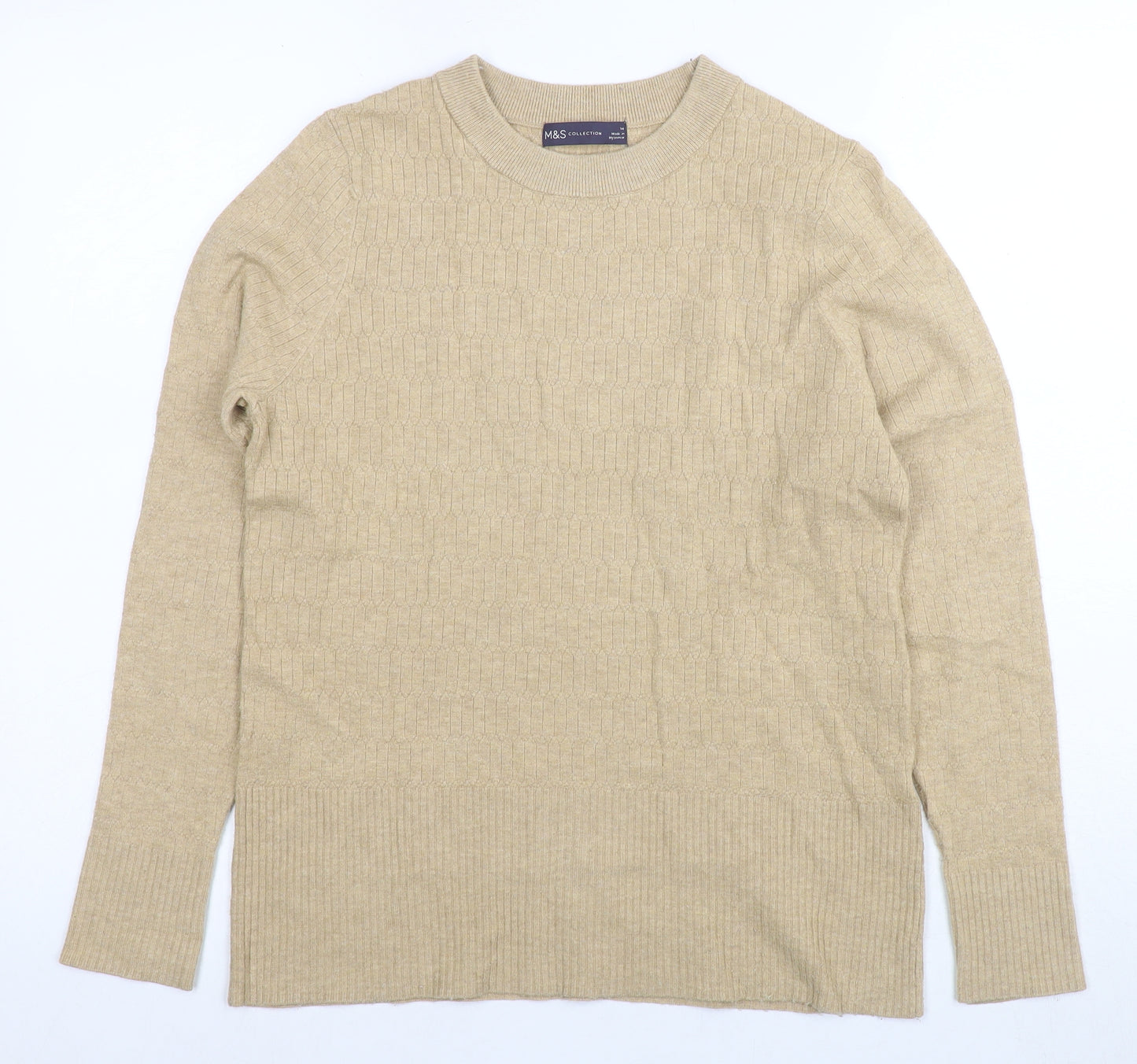 Marks and Spencer Beige Crew Neck Jumper, Size 14, Women