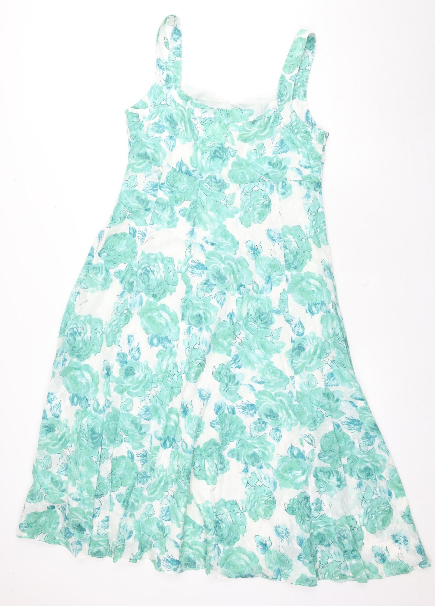 Marks and Spencer Women's Green A-Line Floral Dress, Size 14