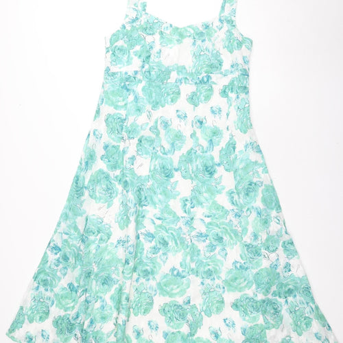 Marks and Spencer Women's Green A-Line Floral Dress, Size 14