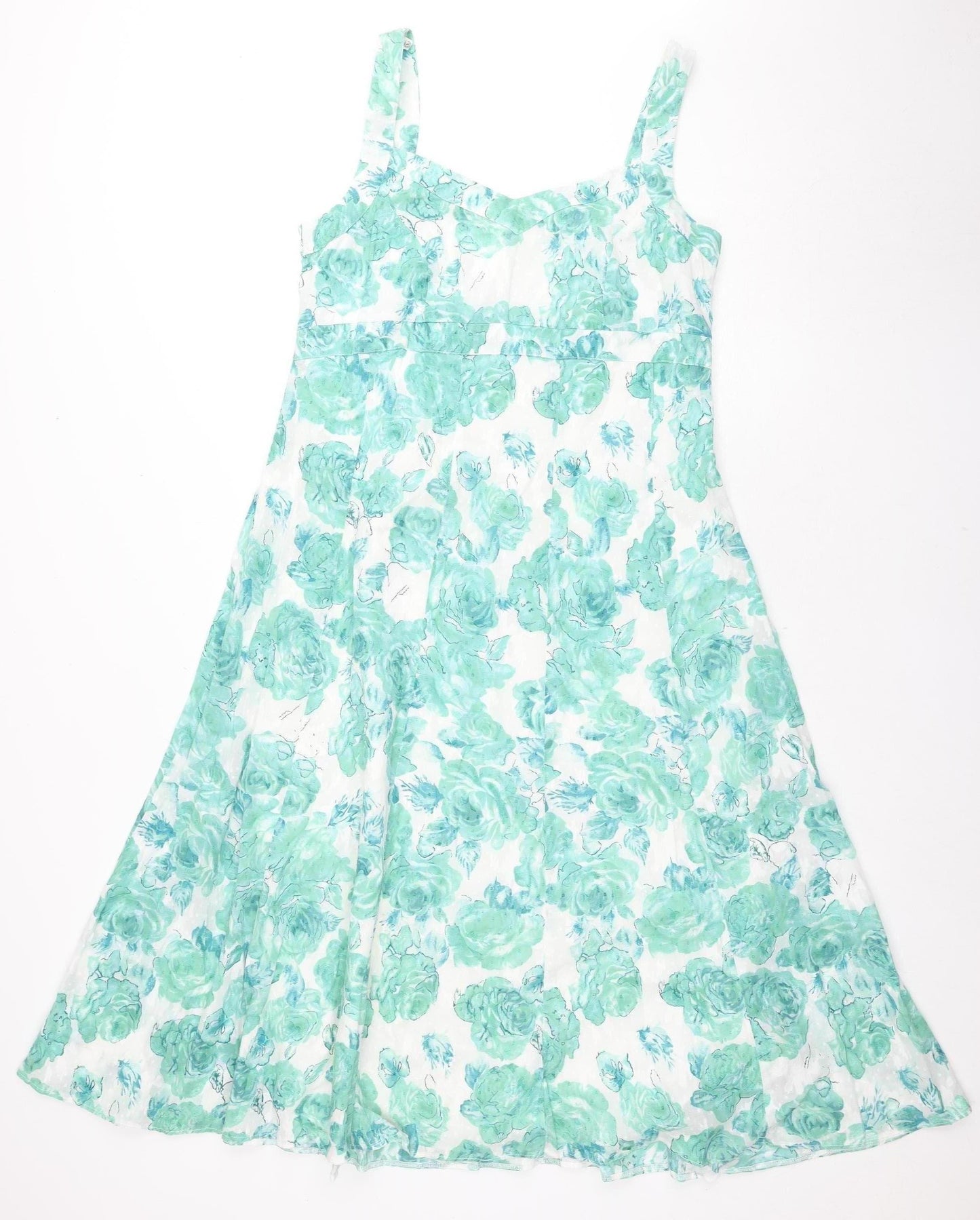 Marks and Spencer Women's Green A-Line Floral Dress, Size 14