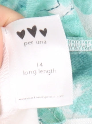 Marks and Spencer Women's Green A-Line Floral Dress, Size 14