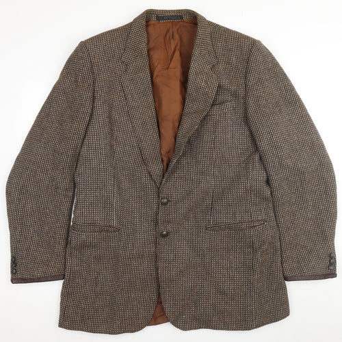 St Michael Men's Brown Wool Blazer, 44L Check Vintage Style