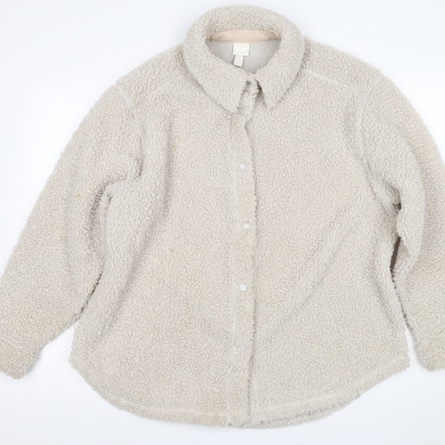 H&M Women's Beige Fleece Jacket M Button Casual