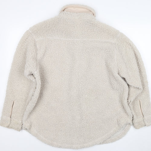 H&M Women's Beige Fleece Jacket M Button Casual