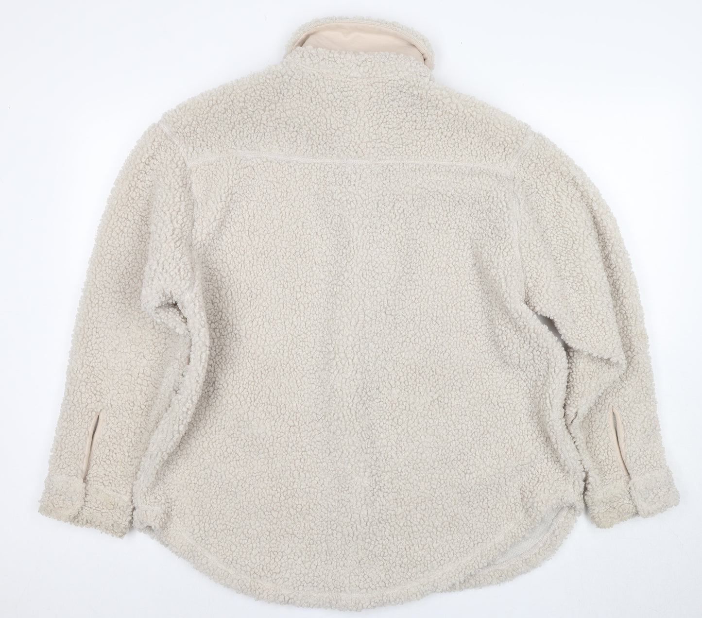 H&M Women's Beige Fleece Jacket M Button Casual