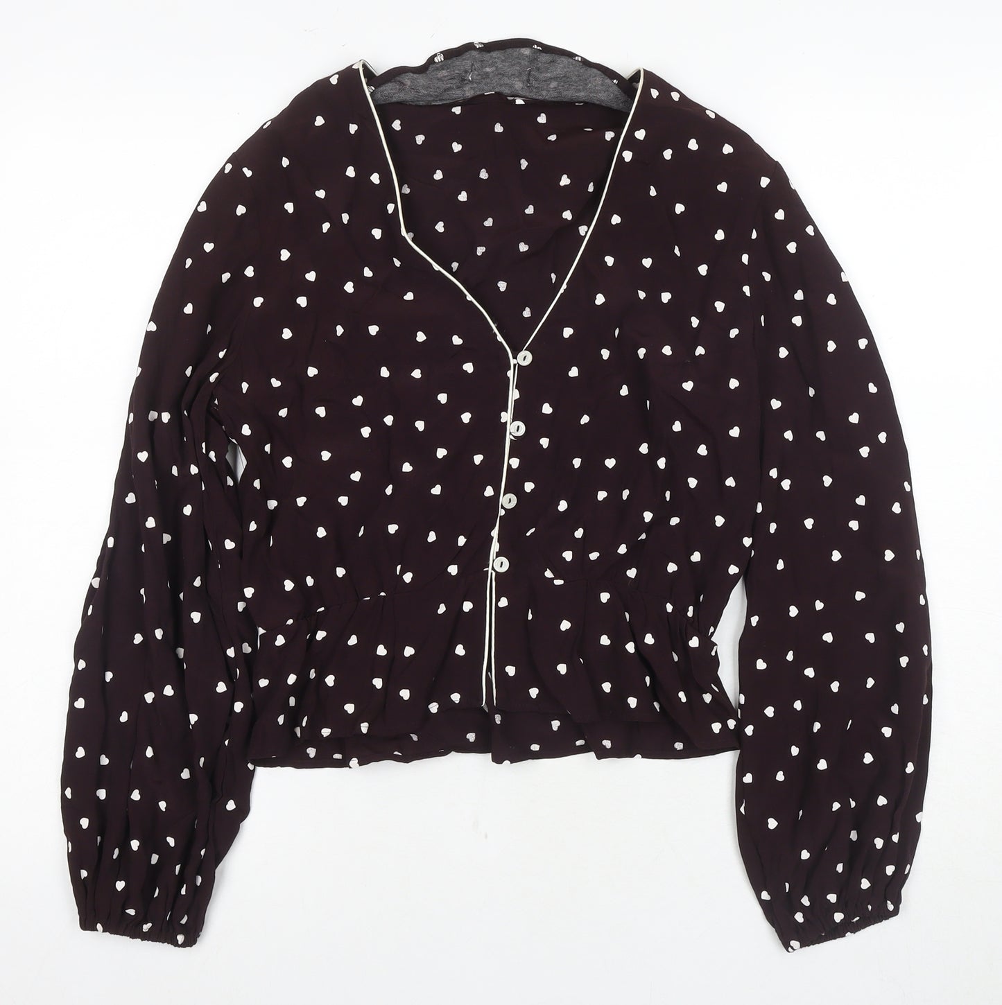 Topshop Women's Black Blouse Long Sleeve UK 8 V-Neck