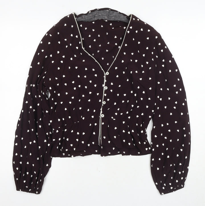 Topshop Women's Black Blouse Long Sleeve UK 8 V-Neck