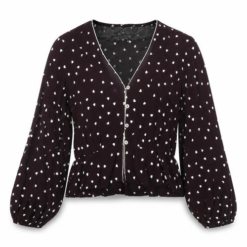 Topshop Women's Black Blouse Long Sleeve UK 8 V-Neck