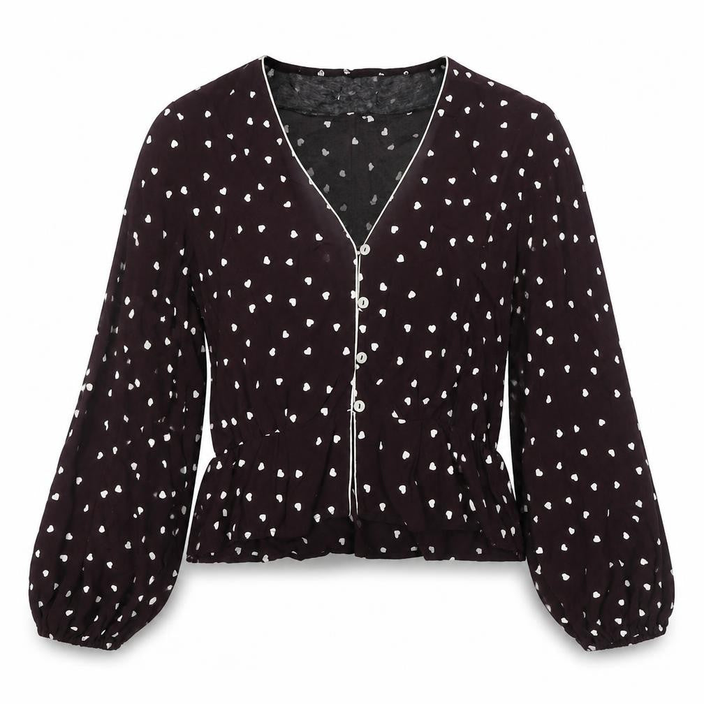 Topshop Women's Black Blouse Long Sleeve UK 8 V-Neck