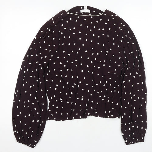 Topshop Women's Black Blouse Long Sleeve UK 8 V-Neck