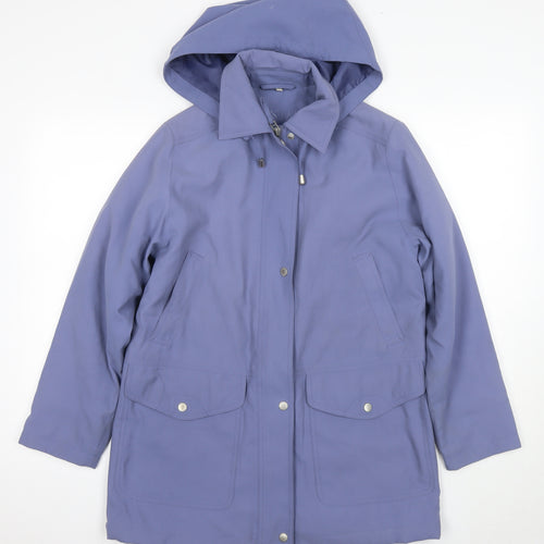 Dannimac Women's Blue Parka Coat, Size S, Hooded, Snap Closure