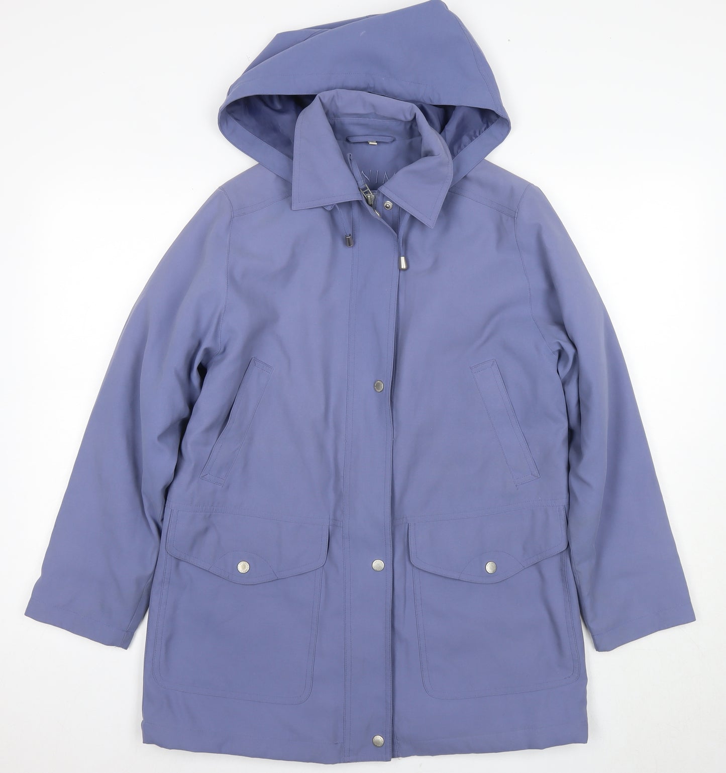 Dannimac Women's Blue Parka Coat, Size S, Hooded, Snap Closure
