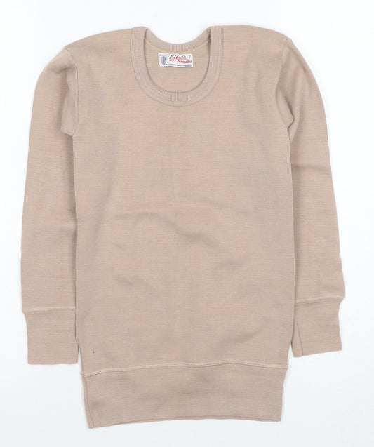 Effedi Beige Boys Pullover Long Sleeve Jumper, Round Neck, Size 7