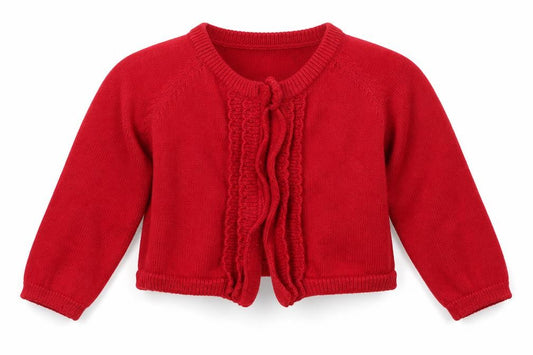 Front view of Jasper Conran Red Cardigan 0-3 Months unisex cotton jumper