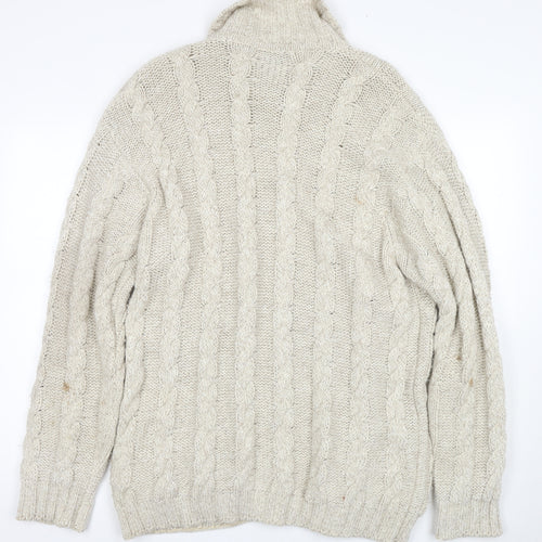 Les Copains Mens Beige Full Zip Cable-Knit Jumper Size S