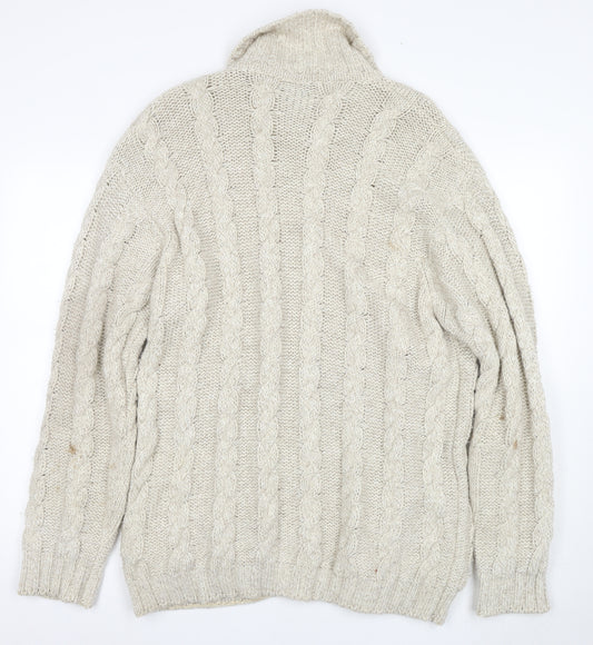 Les Copains Mens Beige Full Zip Cable-Knit Jumper Size S