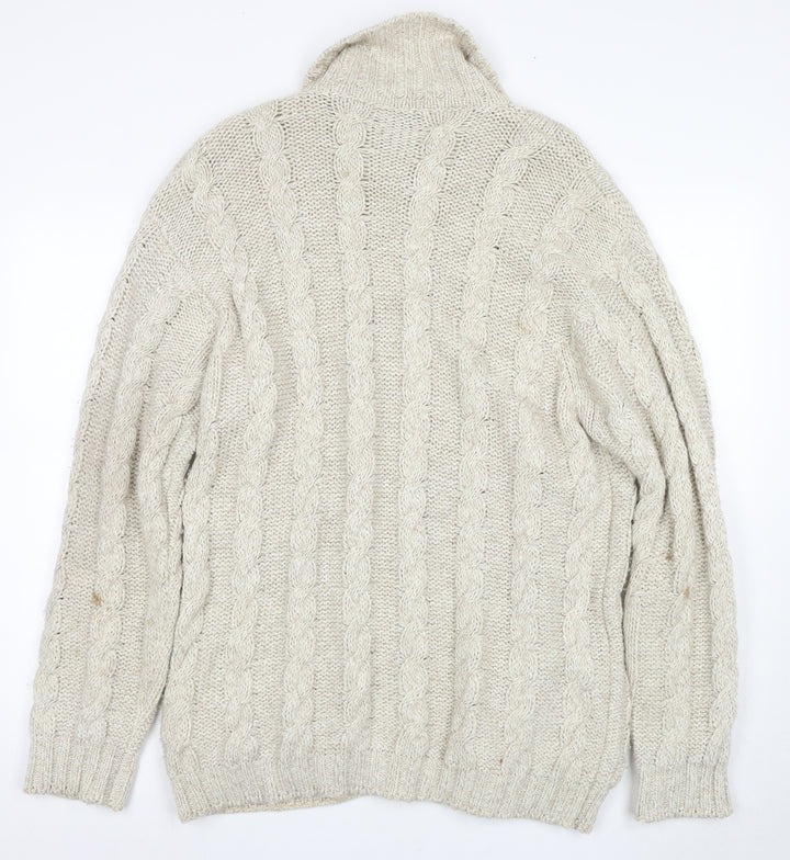 Les Copains Mens Beige Full Zip Cable-Knit Jumper Size S