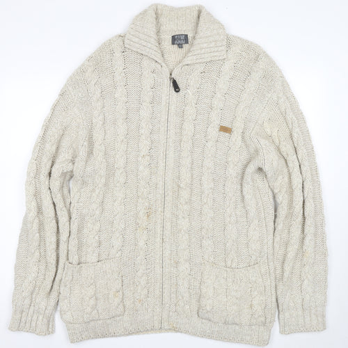 Les Copains Mens Beige Full Zip Cable-Knit Jumper Size S