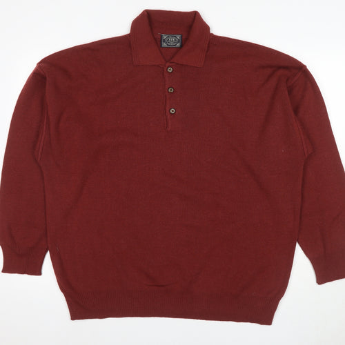 P.F.M Principles For Men Red XL Wool Acrylic Henley Jumper