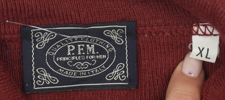 P.F.M Principles For Men Red XL Wool Acrylic Henley Jumper