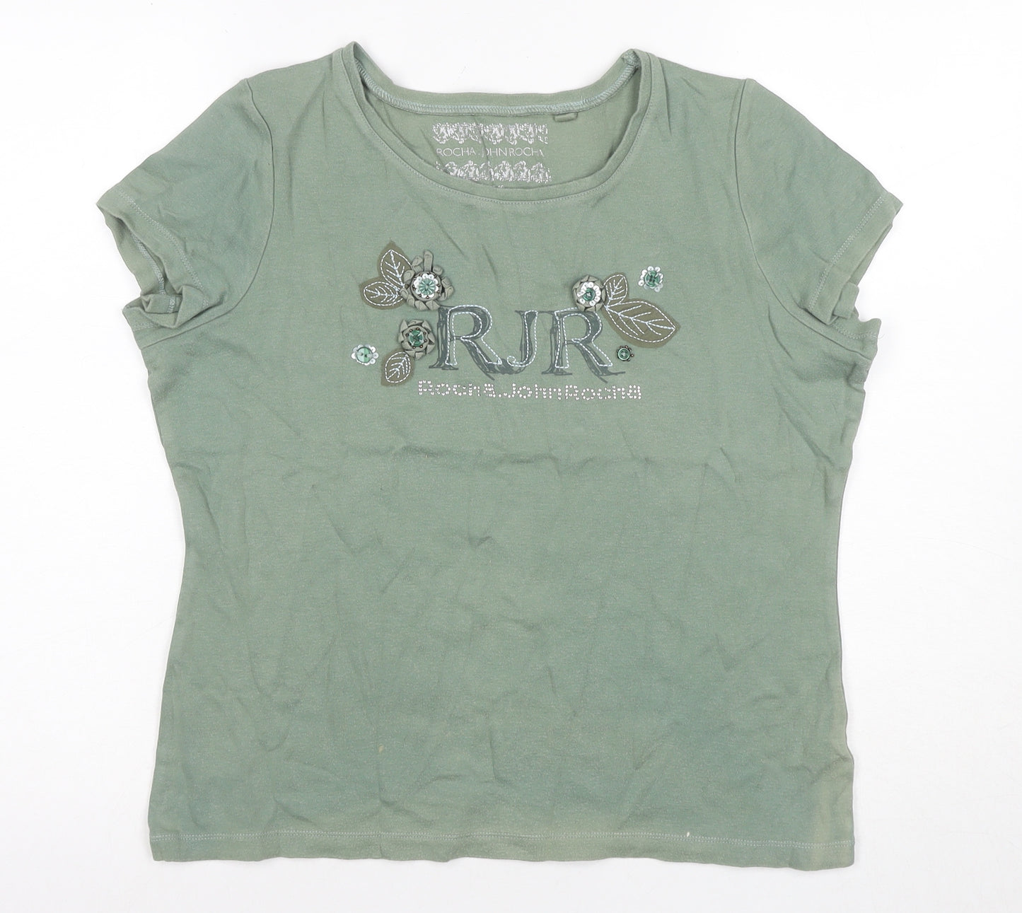 RJR John Rocha Women's Green T-Shirt, Size 16