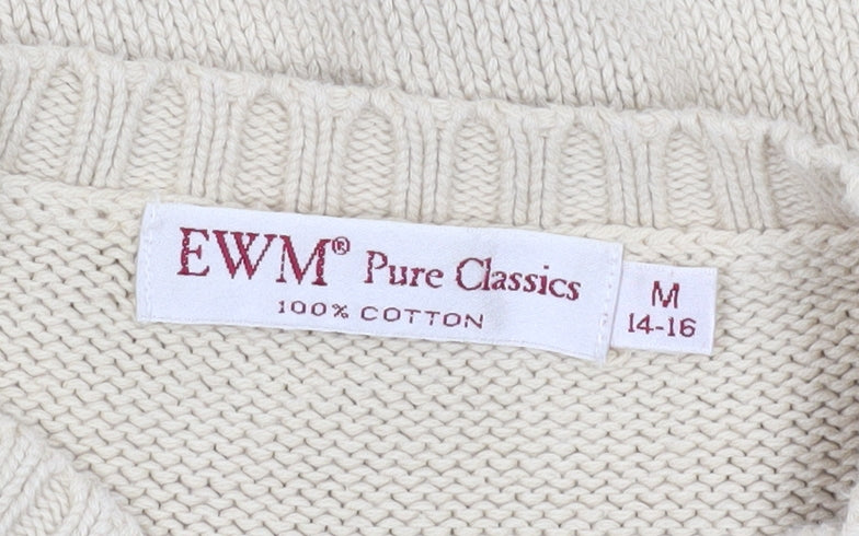 EWM Women's Beige Cardigan, Size M, 100% Cotton