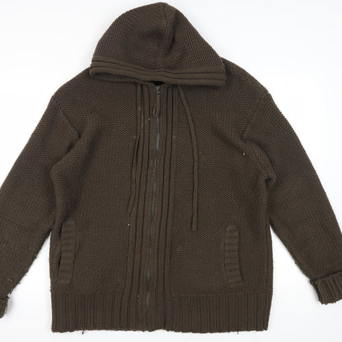 Peter Smith Men's Brown XL Chunky Full Zip Jumper