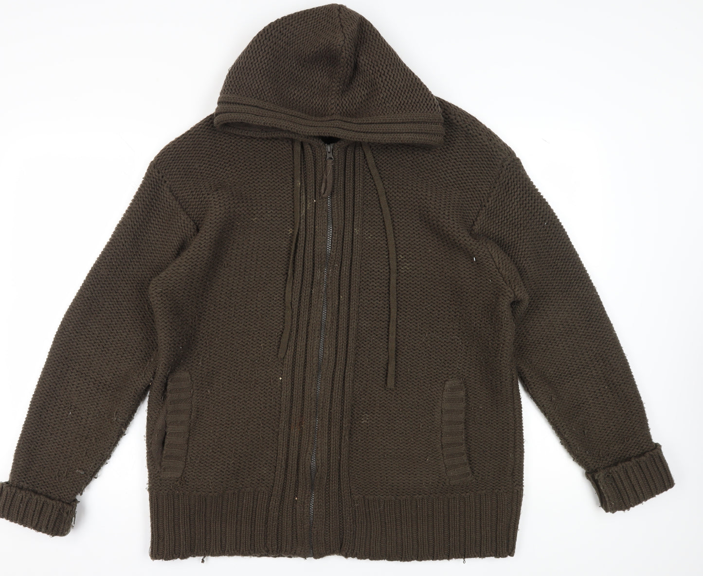 Peter Smith Men's Brown XL Chunky Full Zip Jumper