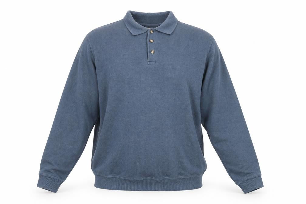 Front view of EWM Men's Blue Henley Sweatshirt -, size S