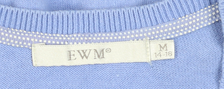 EWM Women's Blue V-Neck Cardigan M Lightweight